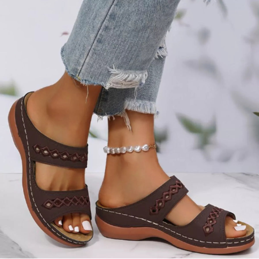 Open Toe Wedge Sandals Khaki / 36 Apparel and Accessories