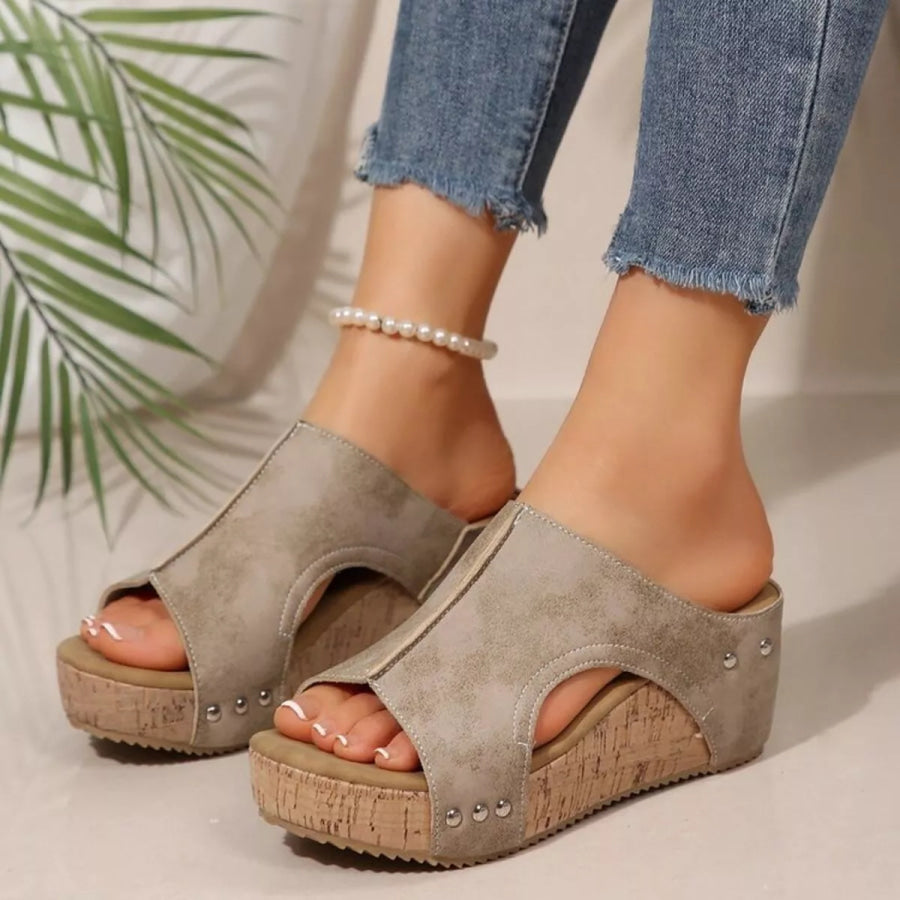 Open Toe Wedge Sandals Khaki / 36 Apparel and Accessories