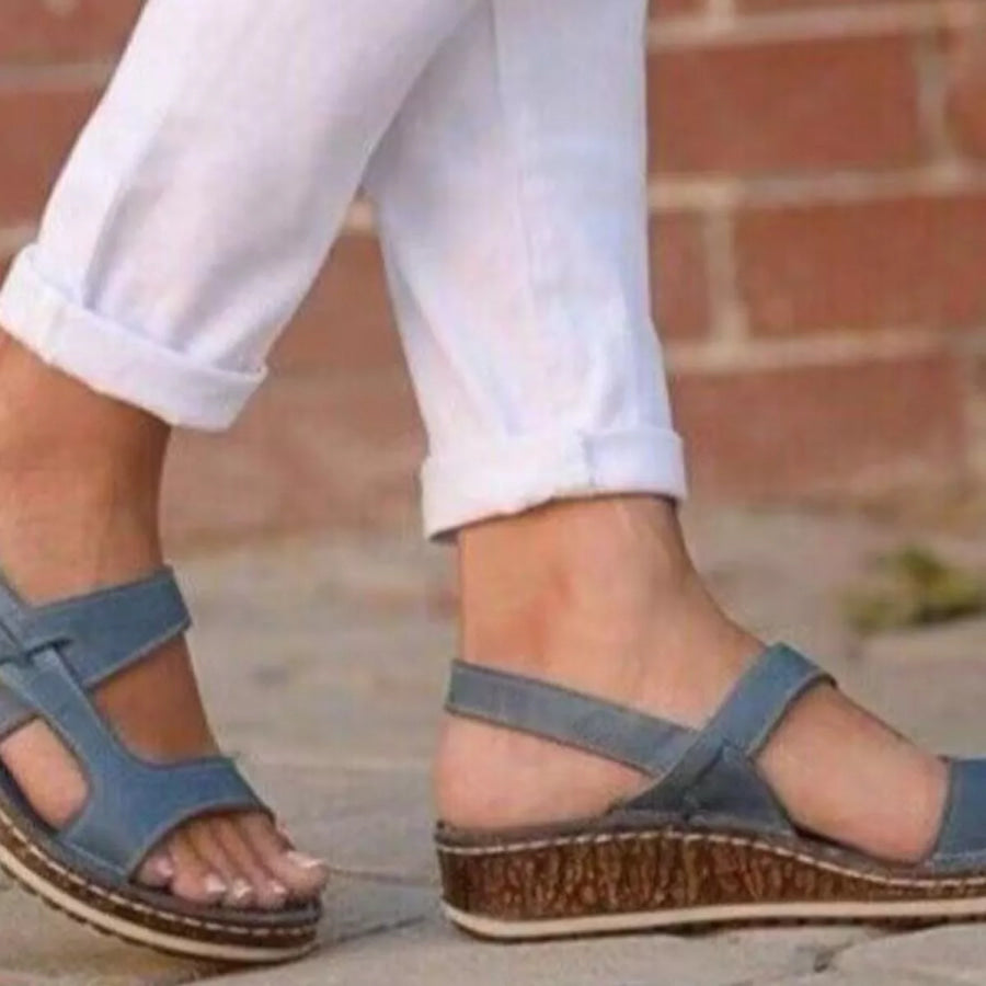 Open Toe Wedge Sandals Light Blue / 35 Apparel and Accessories
