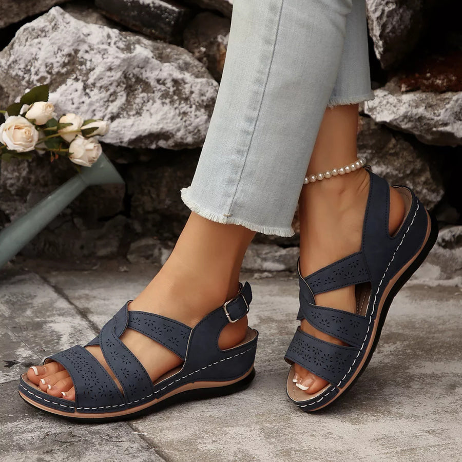 Open Toe Wedge Sandals Navy Blue / 36 Apparel and Accessories