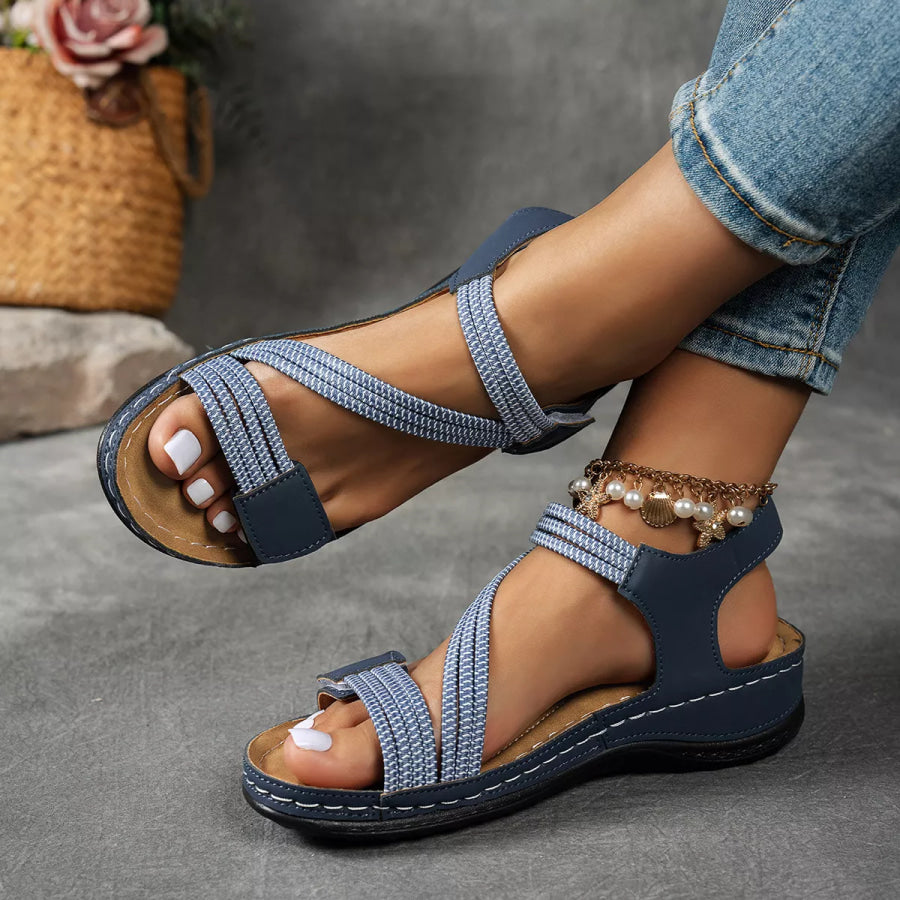 Open Toe Wedge Sandals Navy Blue / 36 Apparel and Accessories