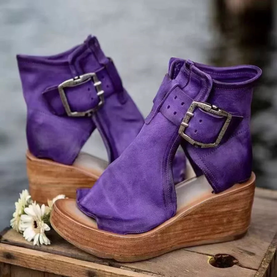 Open Toe Wedge Sandals Purple / 36 Apparel and Accessories