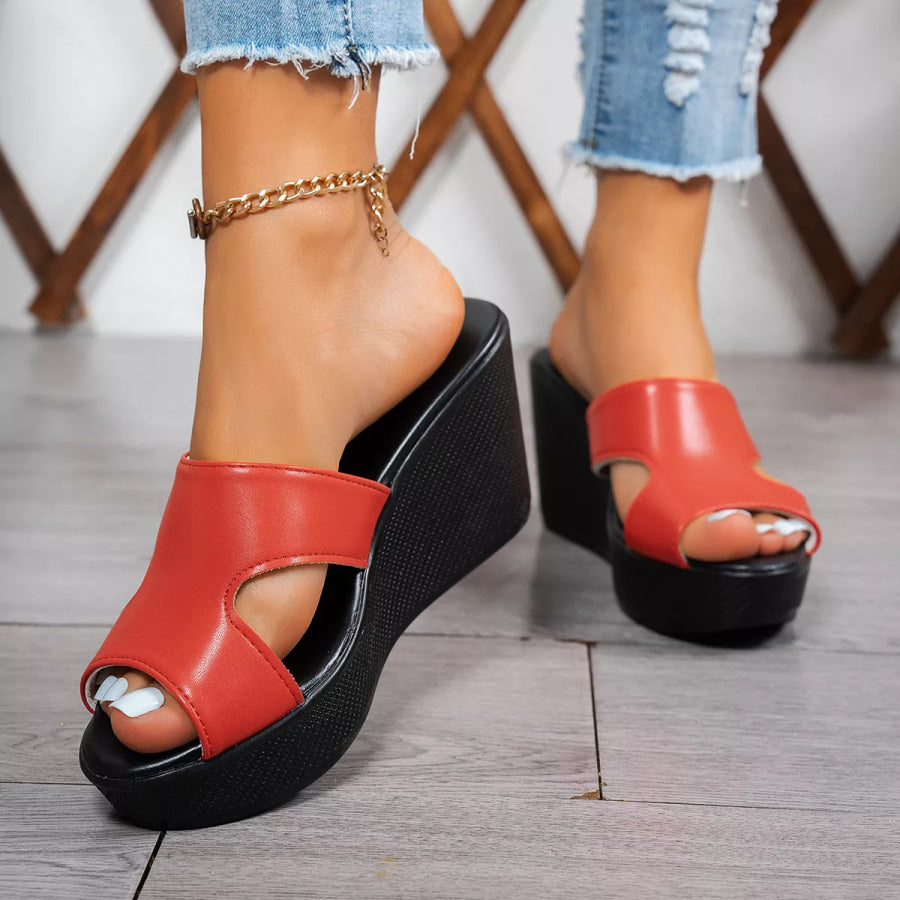 Open Toe Wedge Sandals Red / 35 Apparel and Accessories