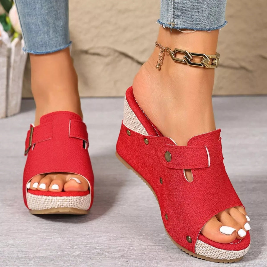 Open Toe Wedge Sandals Red / 35 Apparel and Accessories