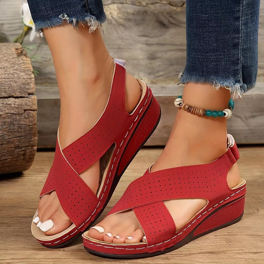 Open Toe Wedge Sandals Red / 36 Apparel and Accessories
