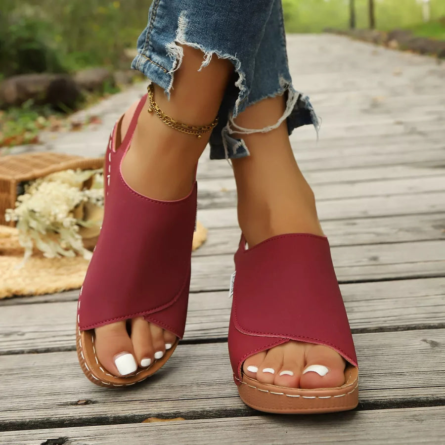 Open Toe Wedge Sandals Red / 36 Apparel and Accessories