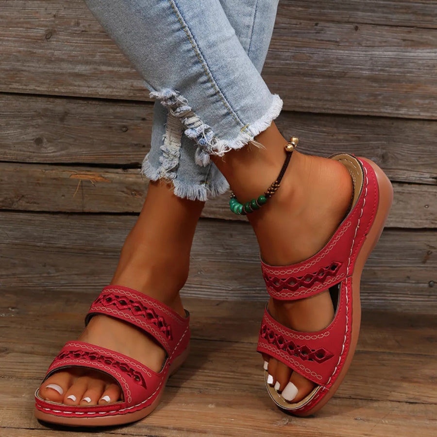 Open Toe Wedge Sandals Red / 36 Apparel and Accessories