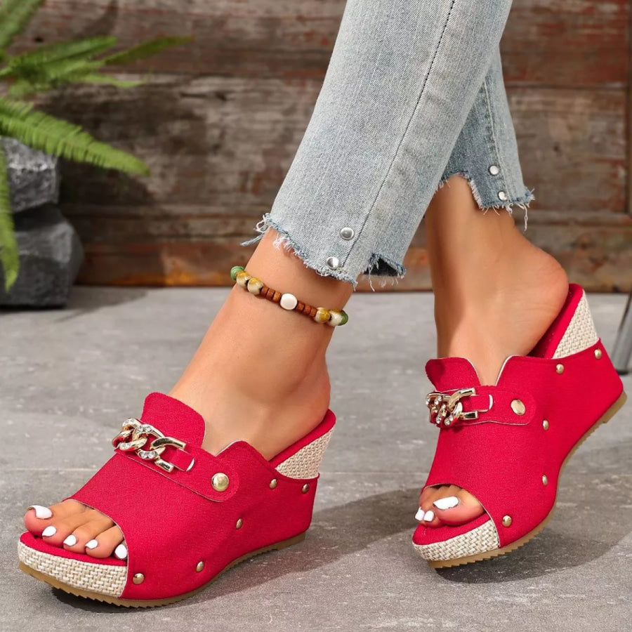 Open Toe Wedge Sandals Rose Red / 35 Apparel and Accessories