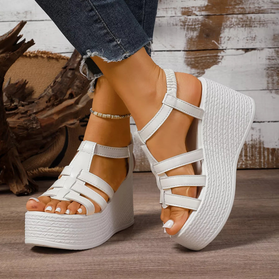 Open Toe Wedge Sandals White / 35 Apparel and Accessories