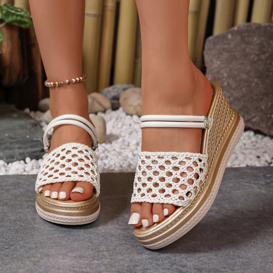Open Toe Wedge Sandals White / 35 Apparel and Accessories