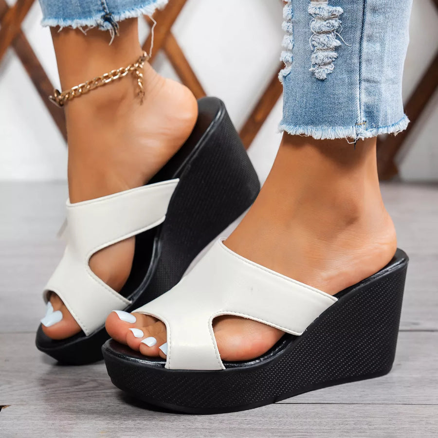 Open Toe Wedge Sandals White / 35 Apparel and Accessories