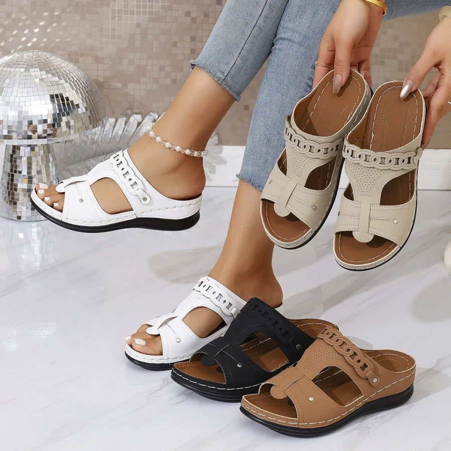 Open Toe Wedge Sandals White / 36 Apparel and Accessories