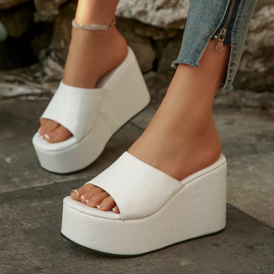 Open Toe Wedge Sandals White / 36 Apparel and Accessories