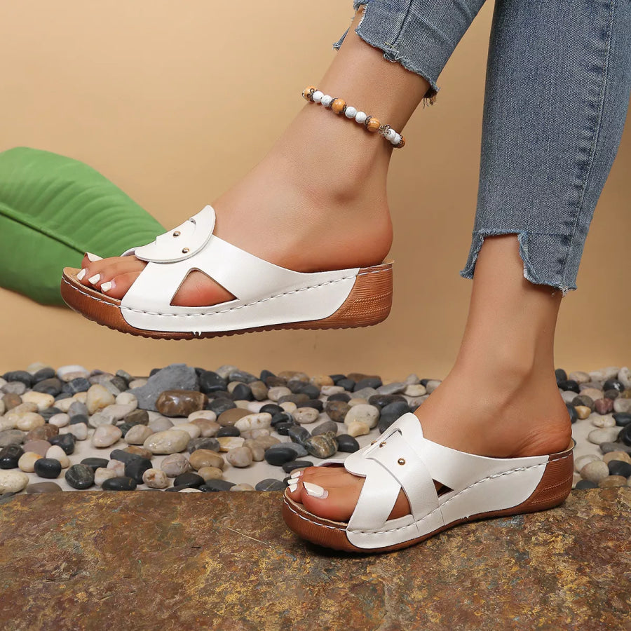 Open Toe Wedge Sandals White / 36 Apparel and Accessories