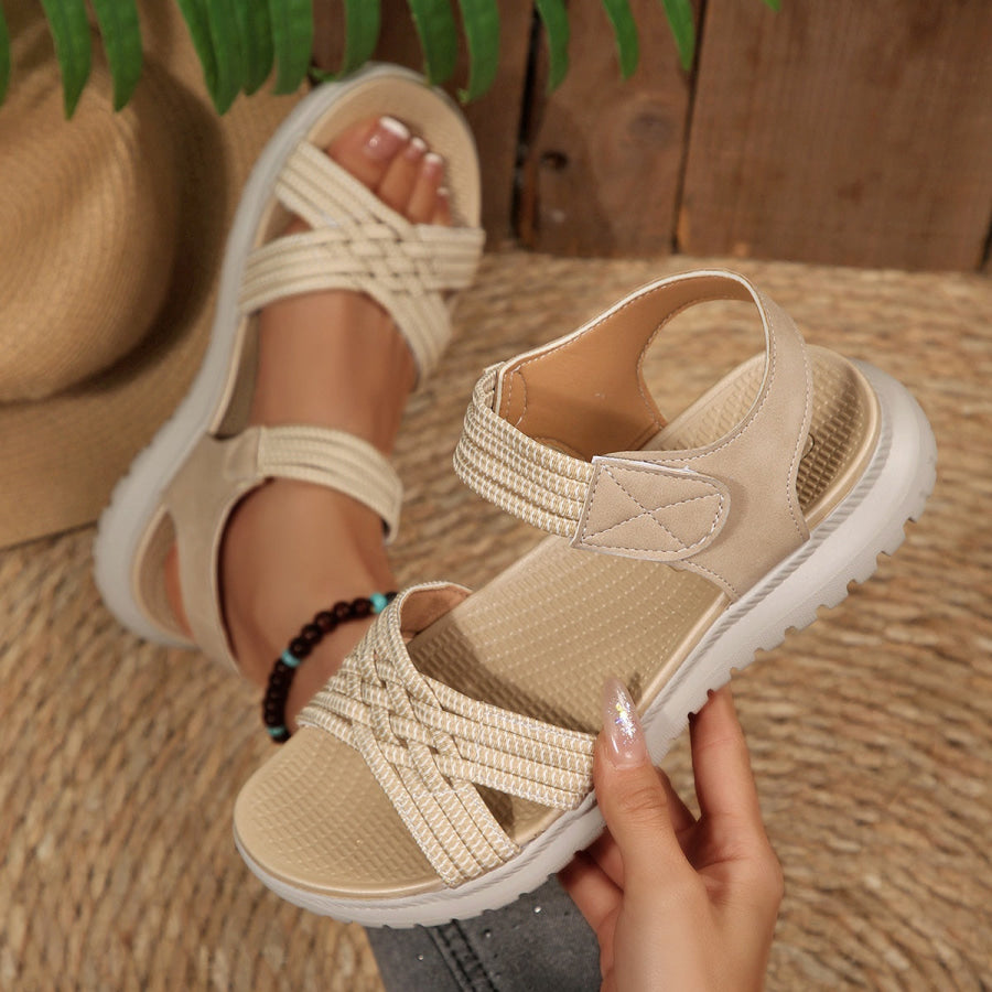 Open Toe Woven Strap Sandals Beige / 36 Apparel and Accessories
