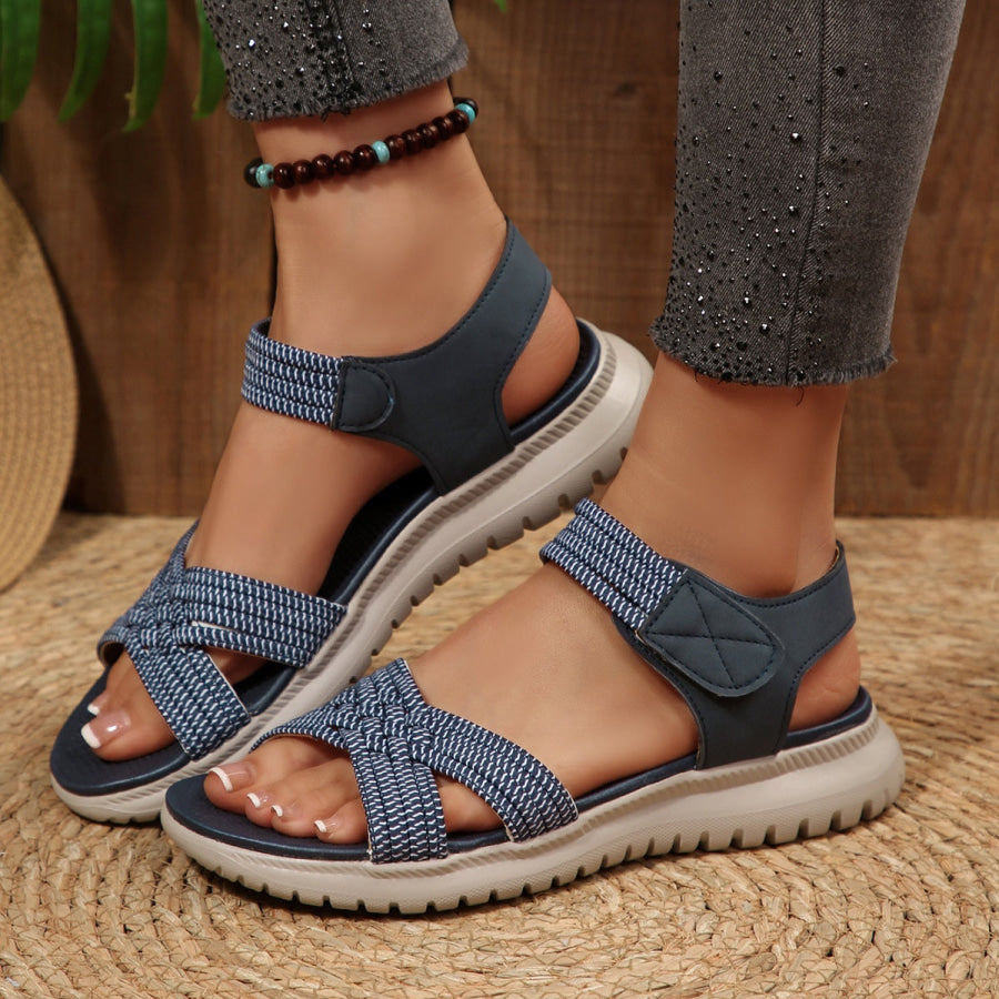 Open Toe Woven Strap Sandals Blue / 36 Apparel and Accessories