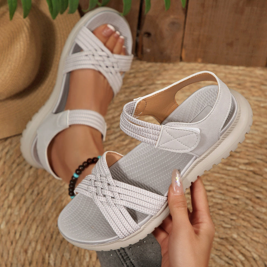 Open Toe Woven Strap Sandals Gray / 36 Apparel and Accessories