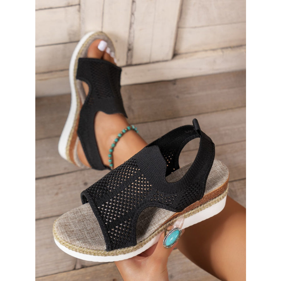 Open Toe Woven Wedge Sandals Black / 36(US5) Apparel and Accessories