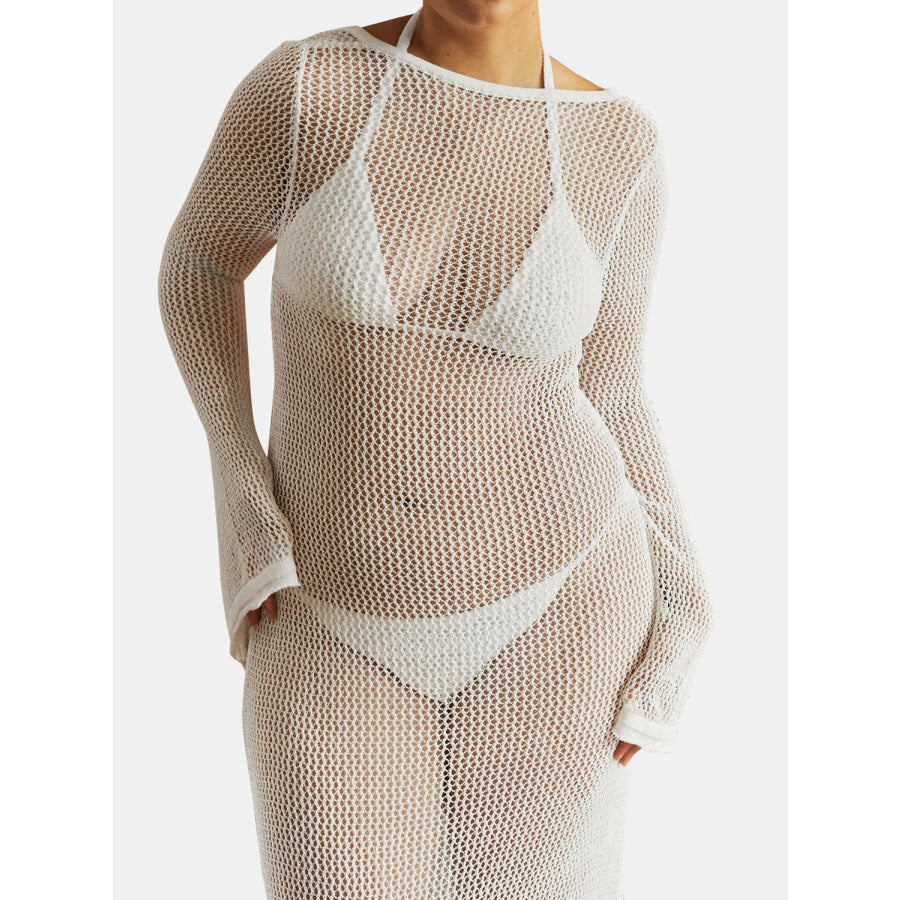 Openwork Backless Flare Sleeve Cover-Up Dress Apparel and Accessories