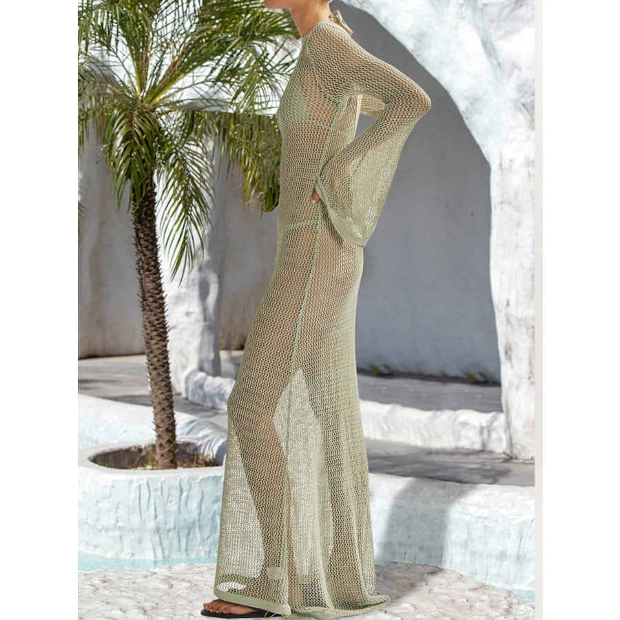 Openwork Backless Flare Sleeve Cover-Up Dress Apparel and Accessories