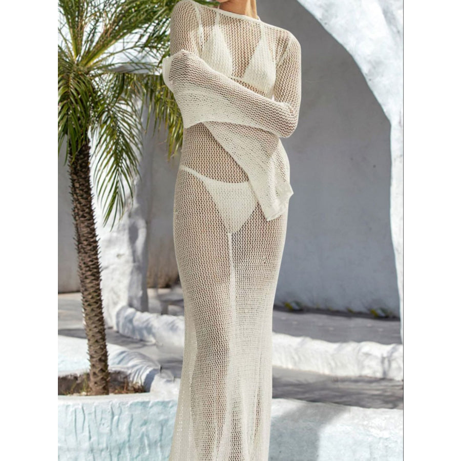 Openwork Backless Flare Sleeve Cover-Up Dress Apparel and Accessories