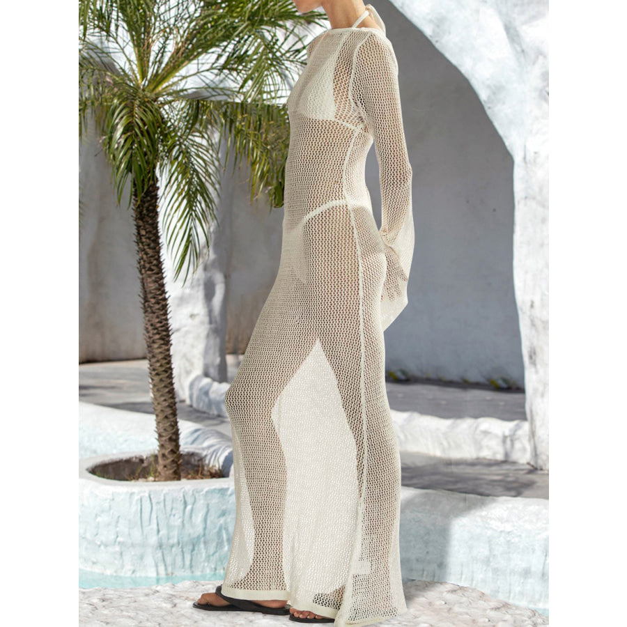 Openwork Backless Flare Sleeve Cover-Up Dress Apparel and Accessories