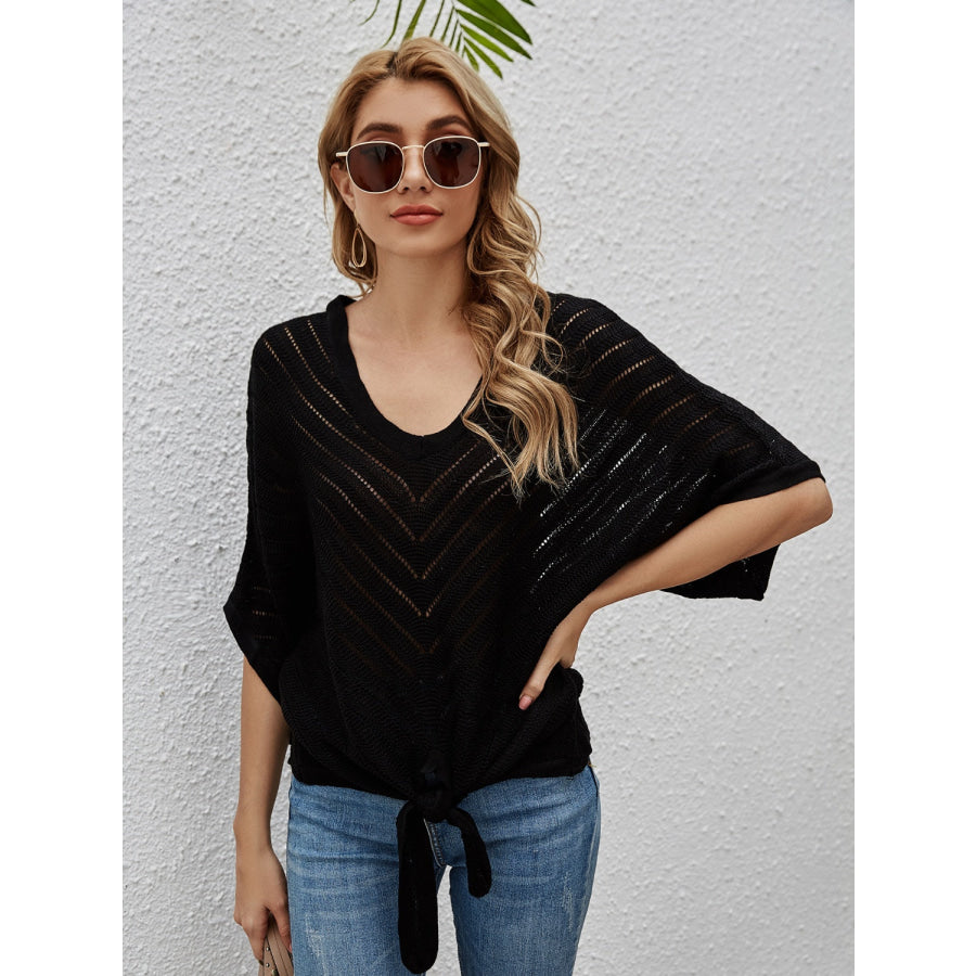 Openwork Batwing Sleeve Cover - Up Black / S Apparel and Accessories