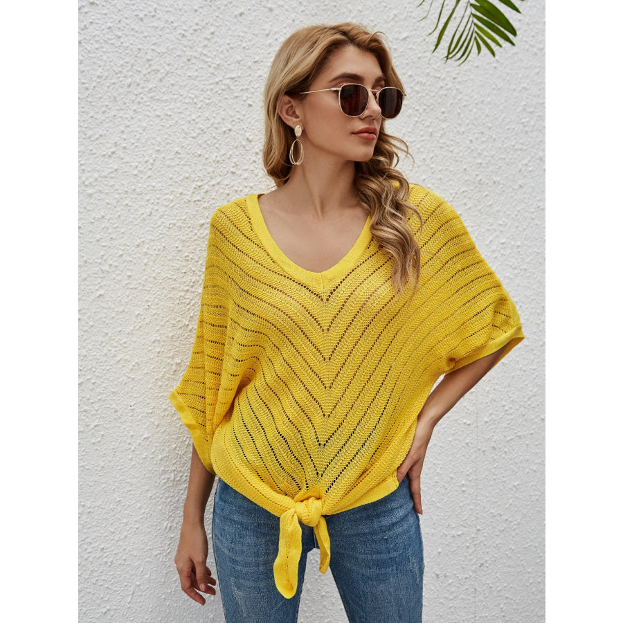 Openwork Batwing Sleeve Cover - Up True Yellow / S Apparel and Accessories