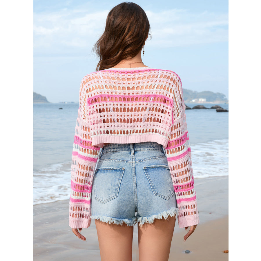 Openwork Boat Neck Dropped Shoulder Cover - Up Apparel and Accessories