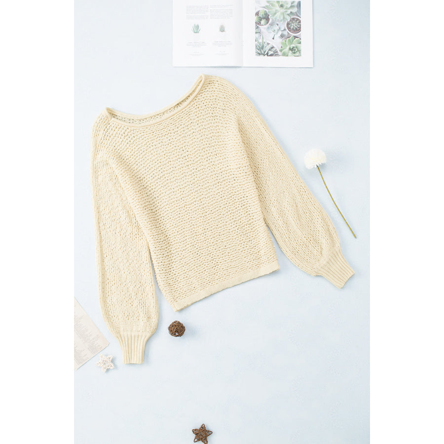 Openwork Boat Neck Raglan Sleeve Knit Top Apparel and Accessories