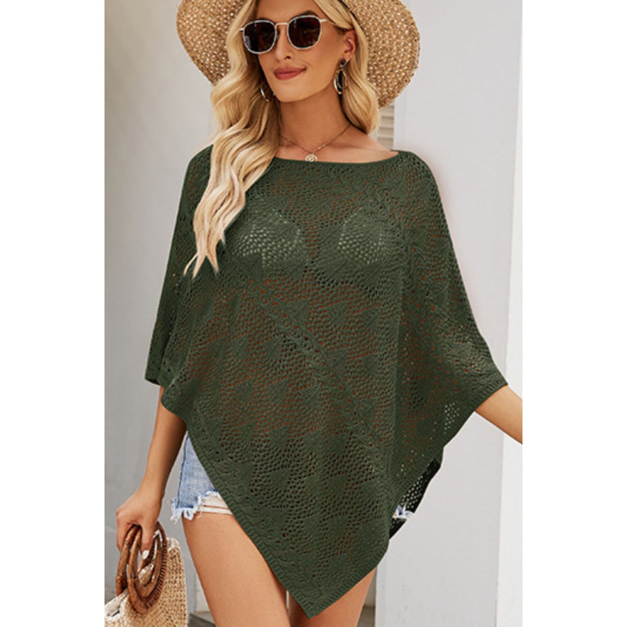 Openwork Boat Neck Shawl Cover Up Apparel and Accessories