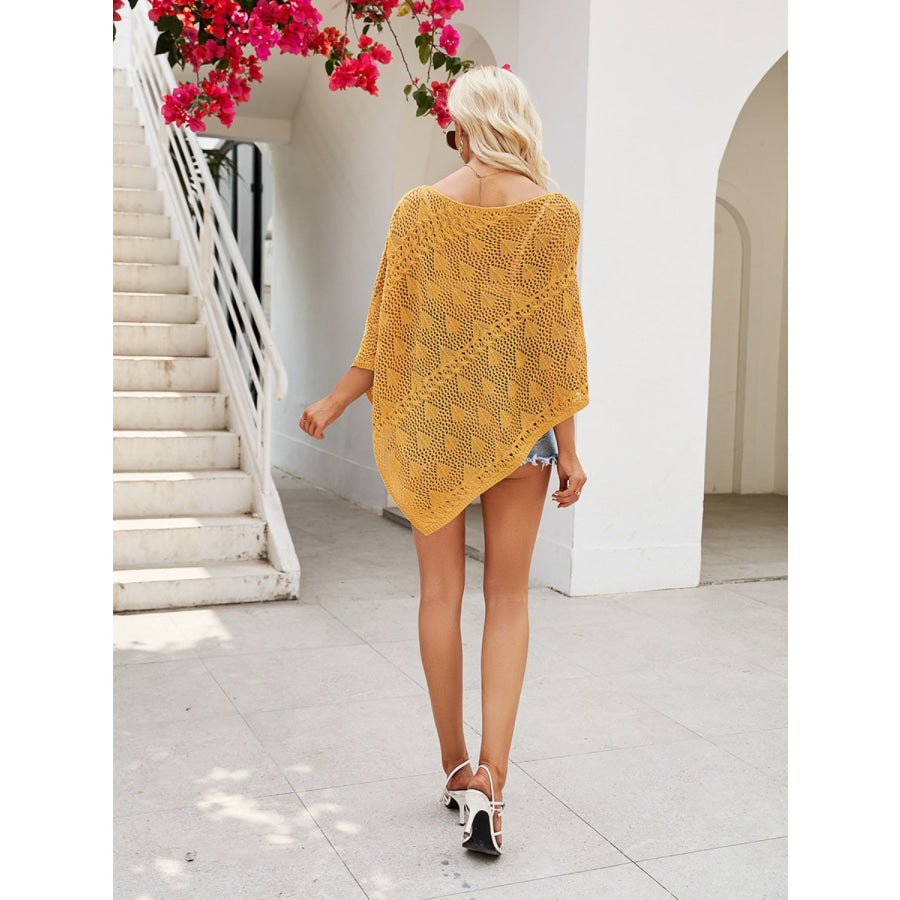 Openwork Boat Neck Shawl Cover Up Honey / S Apparel and Accessories