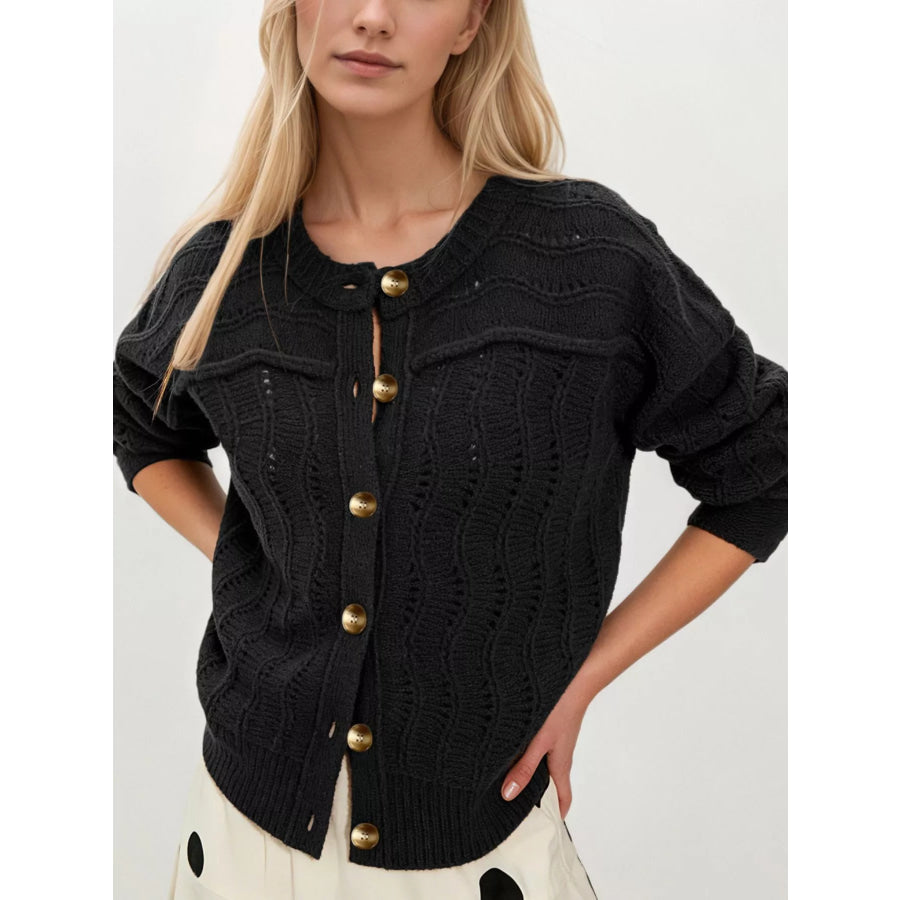 Openwork Button-Down Knit Cardigan Apparel and Accessories