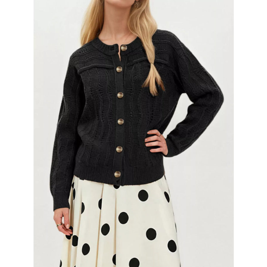Openwork Button-Down Knit Cardigan Apparel and Accessories