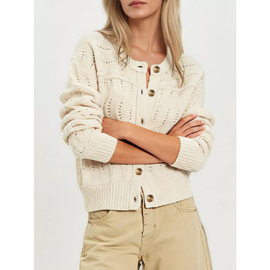 Openwork Button-Down Knit Cardigan Apparel and Accessories