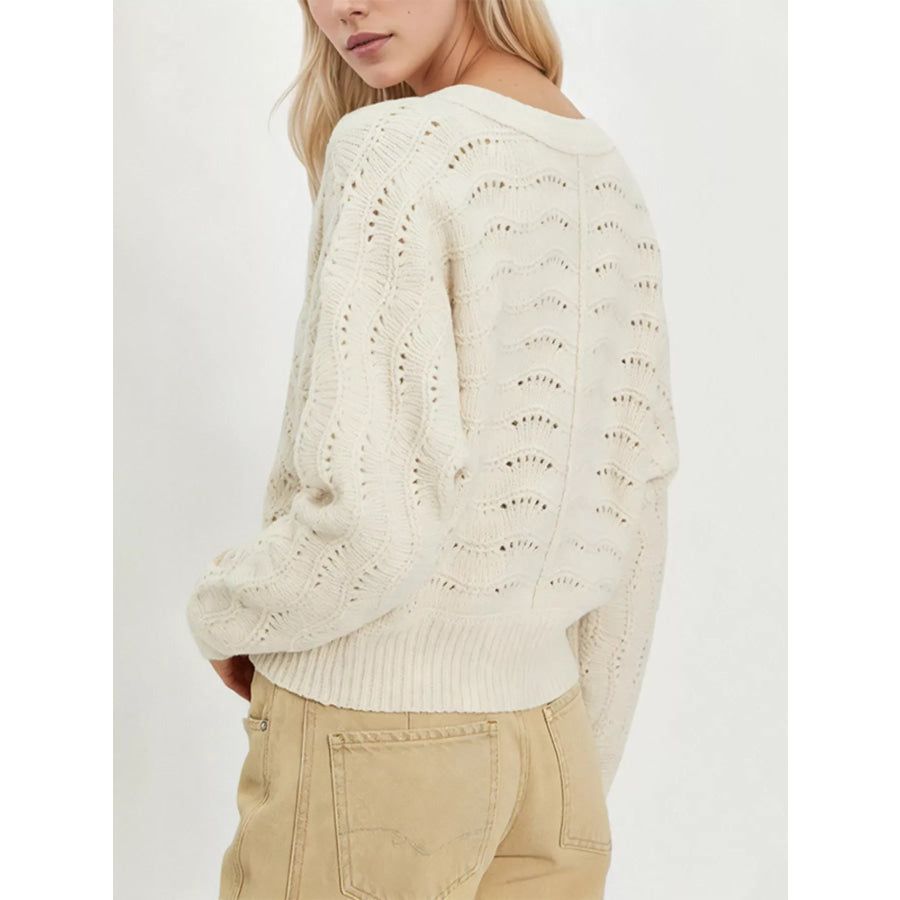 Openwork Button-Down Knit Cardigan Apparel and Accessories