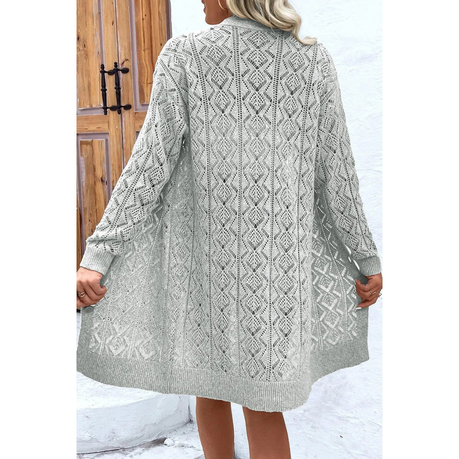 Openwork Button Down Long Sleeve Cardigan Apparel and Accessories