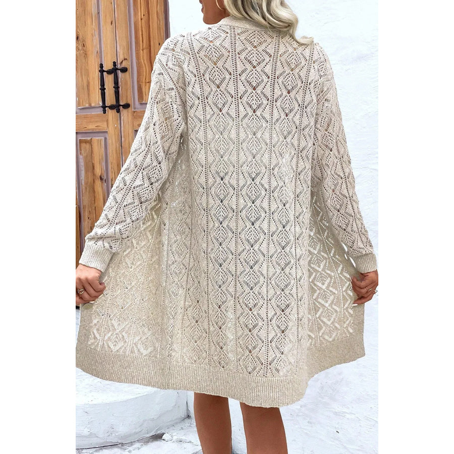 Openwork Button Down Long Sleeve Cardigan Apparel and Accessories