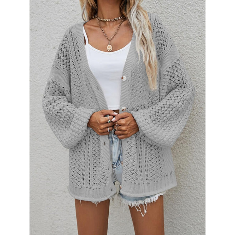 Openwork Button Front Cardigan Cloudy Blue / S