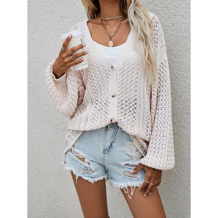 Openwork Button Front Cardigan Cream / S