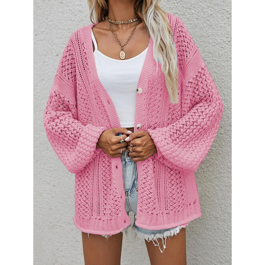 Openwork Button Front Cardigan Dusty Pink / S