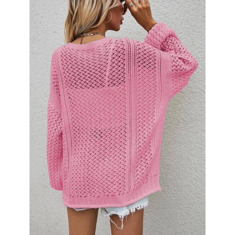 Openwork Button Front Cardigan Dusty Pink / S