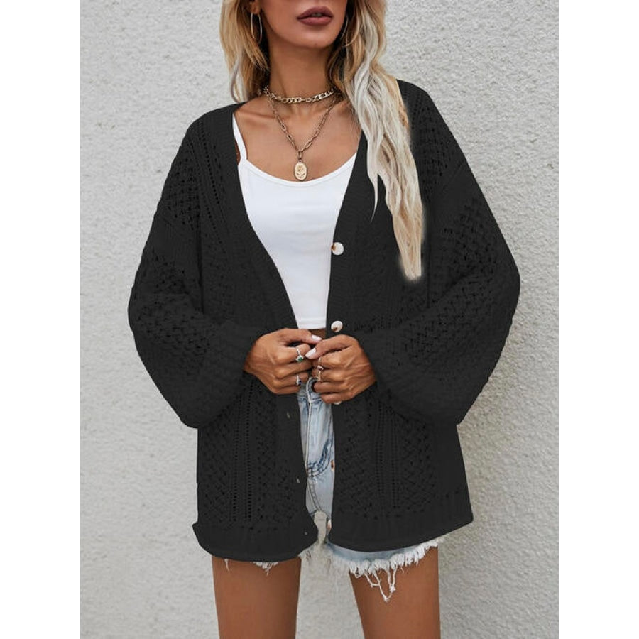 Openwork Button Front Cardigan