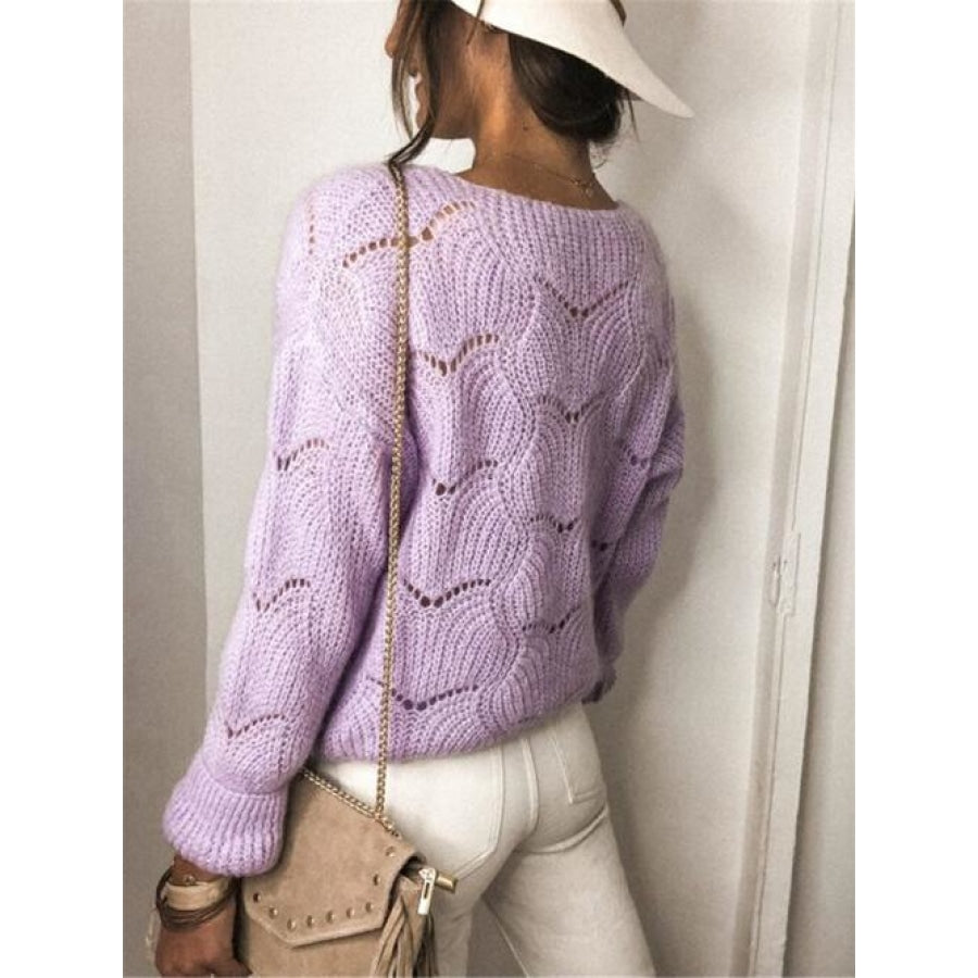 Openwork Button Up Long Sleeve Cardigan