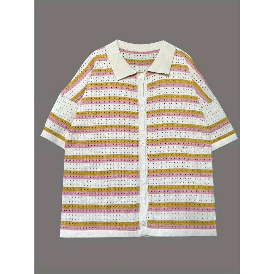 Openwork Button Up Top and Shorts Set Apparel and Accessories