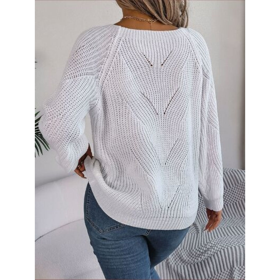 Openwork Buttoned Square Neck Sweater Clothing