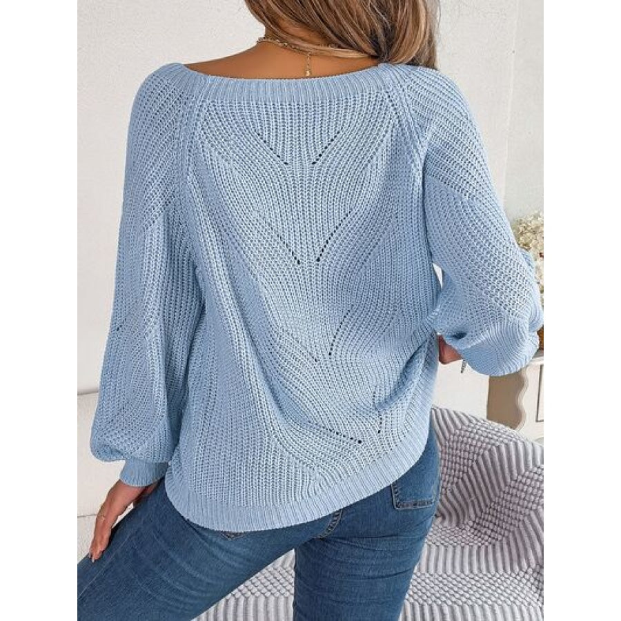 Openwork Buttoned Square Neck Sweater Clothing