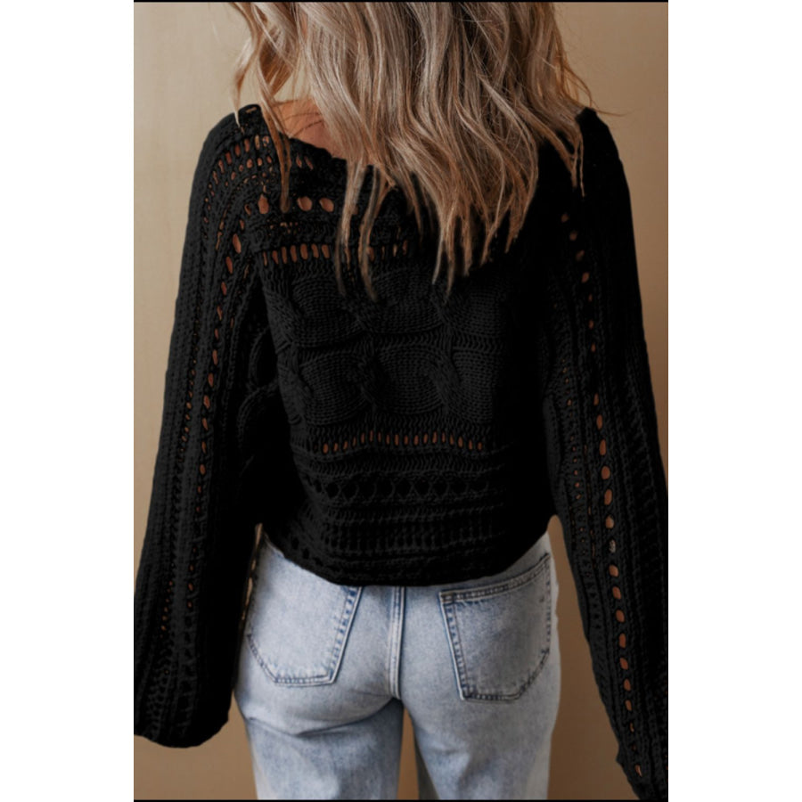 Openwork Cable Knit Long Sleeve Sweater Apparel and Accessories