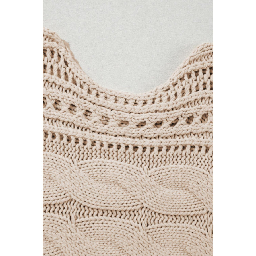 Openwork Cable Knit Long Sleeve Sweater Apparel and Accessories