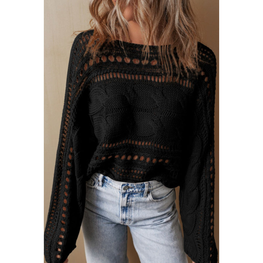 Openwork Cable Knit Long Sleeve Sweater Apparel and Accessories